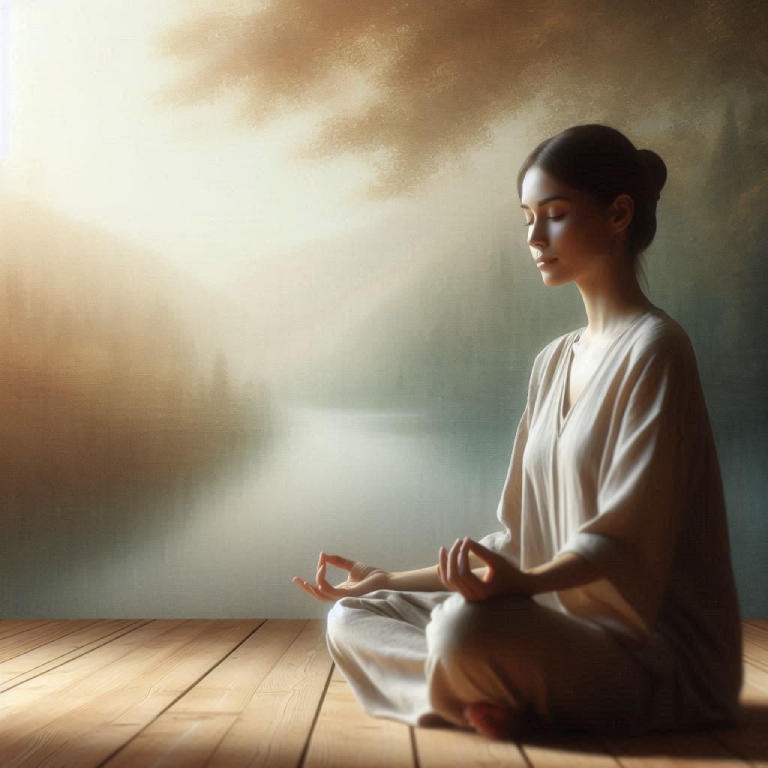 Una chica en posición de meditación en un espacio cálido